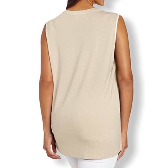 Calvin Klein Cream Tan Mixed-Media Blouse XL - Picture 3 of 9